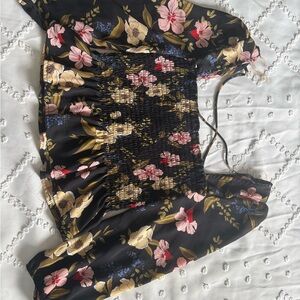 Floral Smocked Black Top